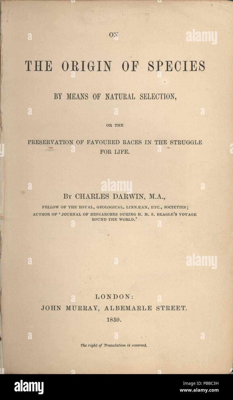 1141 Origine des espèces page titre Banque D'Images