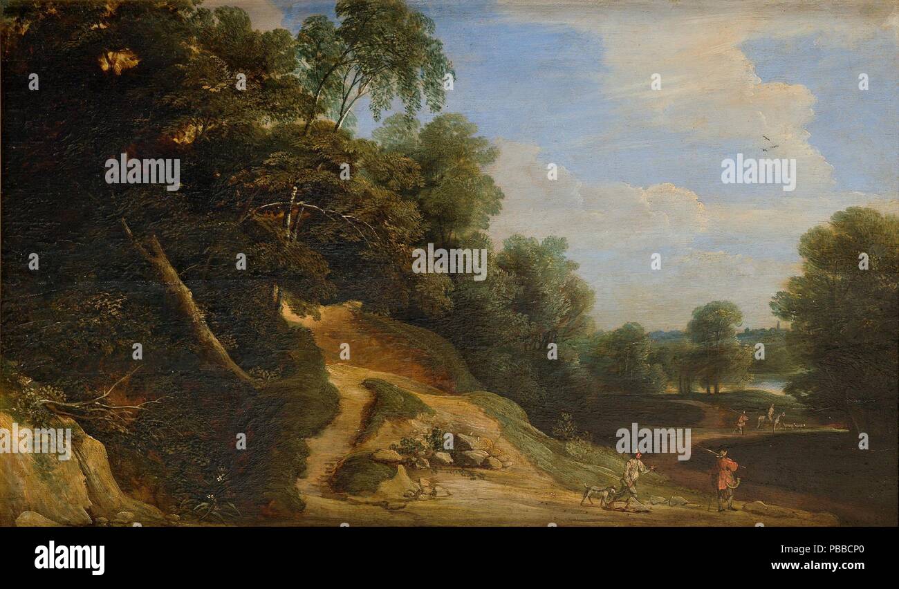 Lodewijk De Vadder / 'Paysage' avec les chasseurs. XVII siècle. Huile sur panneau. Musée : Musée du Prado, Madrid, España. Banque D'Images