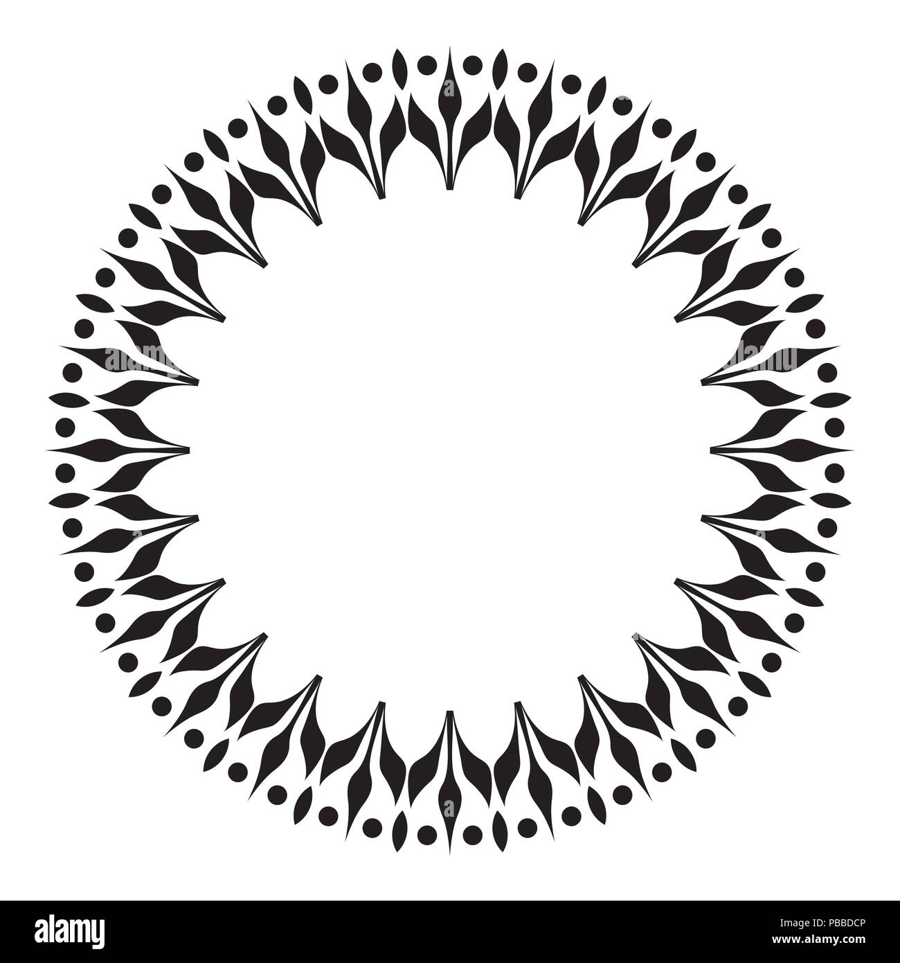 Noir et blanc artistique châssis circulaire, style oriental Illustration de Vecteur