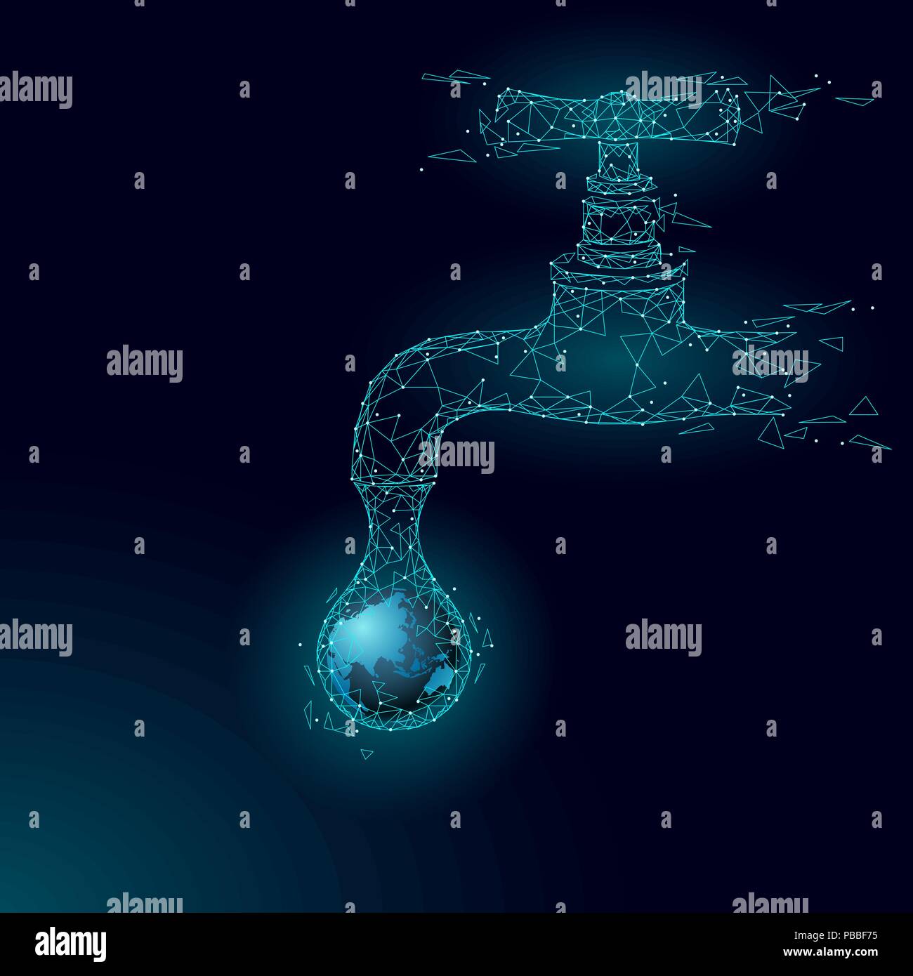 Économiser de l'eau faible concept poly. Planète écologie triangle polygonale Océan mer bannière de sécurité. Touchez l'eau Fuite goutte fixer la nature des soins de l'environnement mondial journée mondiale vector illustration Illustration de Vecteur
