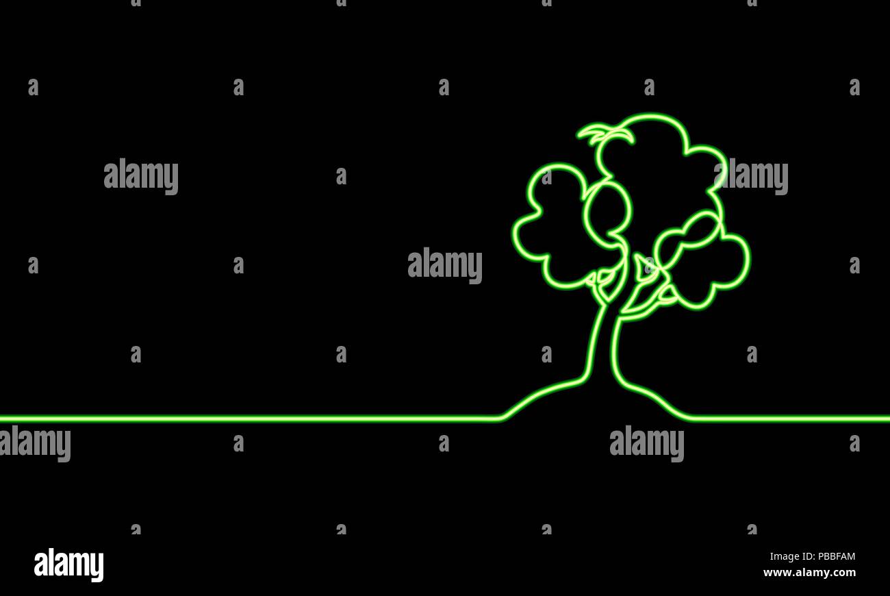 Seule ligne de plus en plus de l'art pousse. Néons verts bannière. Les feuilles des plantes pousser des semis de graines du sol agricole naturel eco concept design un croquis silhouette vector illustration Illustration de Vecteur