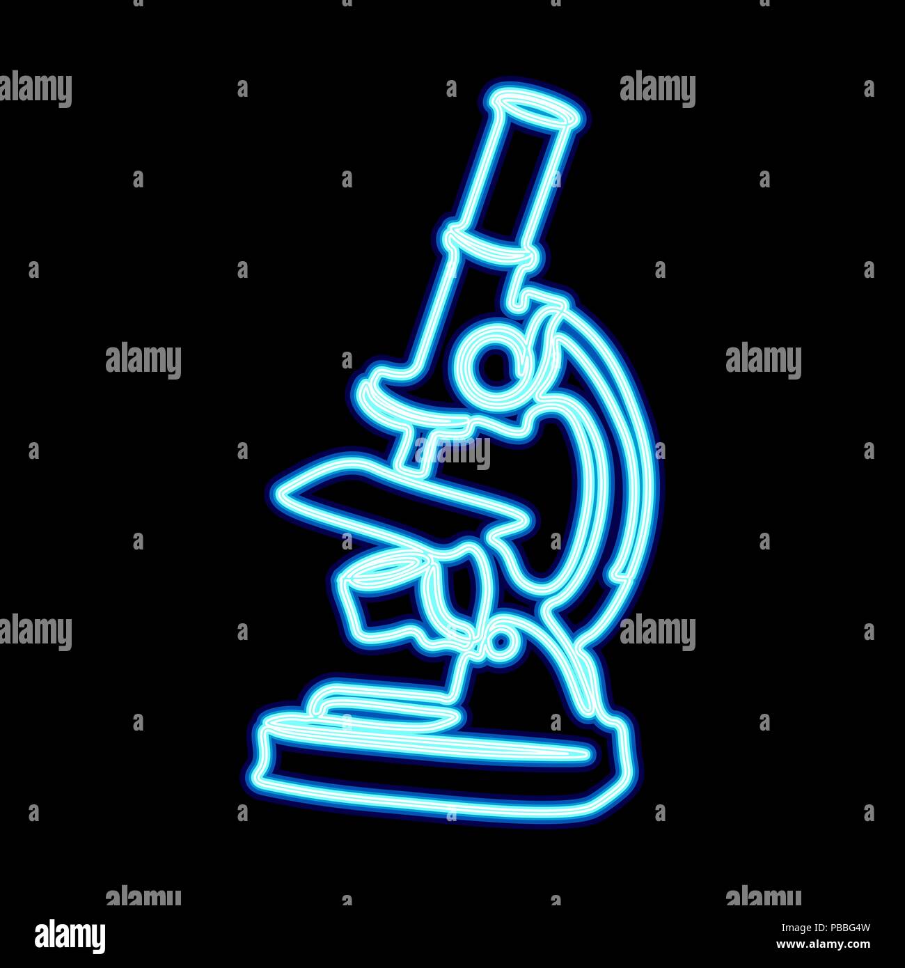 Seule ligne art science research microscope, soupir. La technologie de micro-biologie medicine business lab neon blue glow design un croquis silhouette vector illustration Illustration de Vecteur