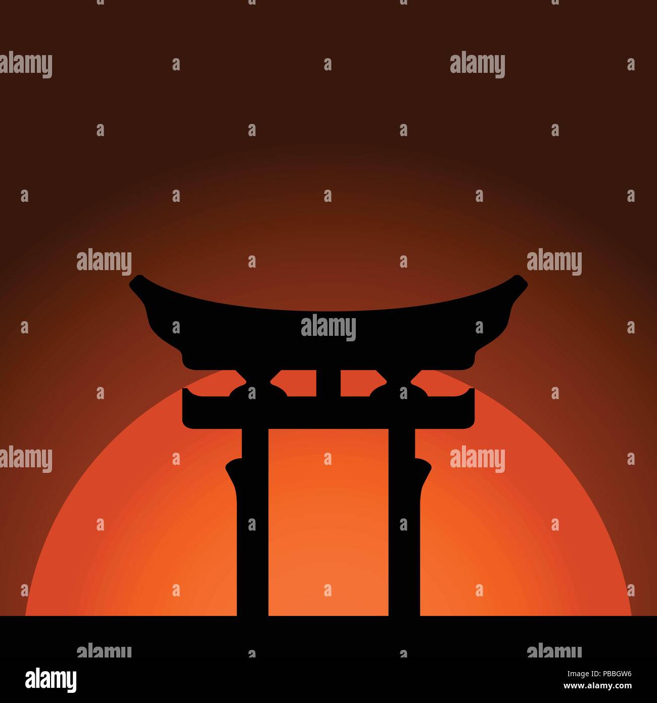 Torii de Miyajima avec fond coucher de soleil Illustration de Vecteur