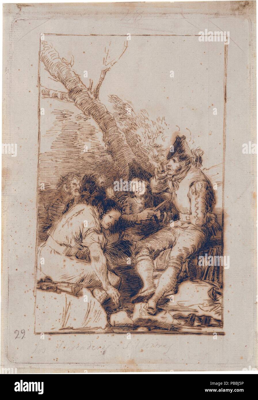 Francisco de Goya y Lucientes / "rêve 28. Wild merchants'. 1796 - 1797. Crayon, encre ferro-gallique, craie noire sur papier vergé jaune foncé. Musée : Musée du Prado, Madrid, España. Banque D'Images