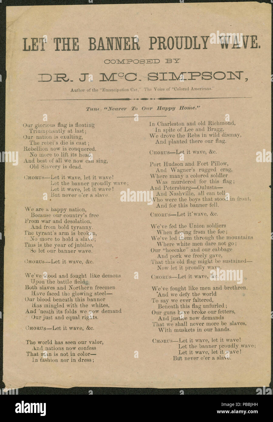 Imprimé 1228 song lyrics- "laissez la banderole, vague fièrement" 1861-1865 Banque D'Images