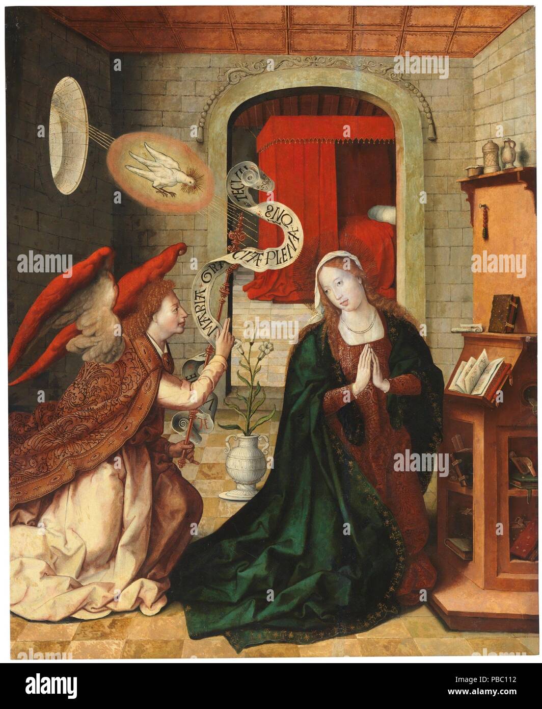 León Picardo / 'l'annonciation'. 1501 - 1535. Huile sur panneau. Musée : Musée du Prado, Madrid, España. Banque D'Images