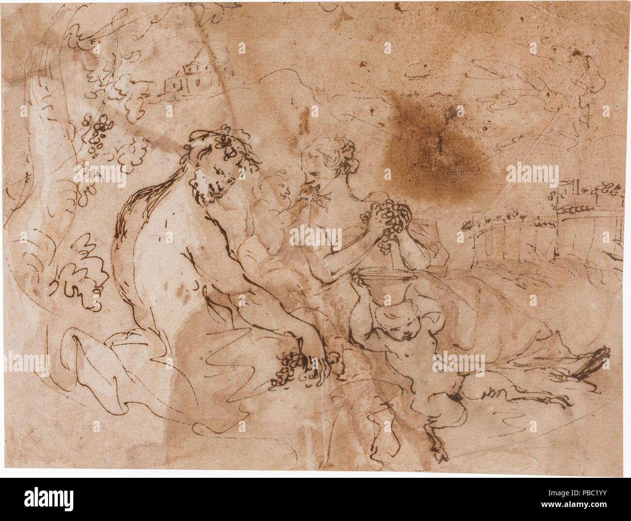 Giulio Carpioni / 'Bacchanal'. XVII siècle. Lavez-gris-brun, crayon sur papier blanc. Musée : Musée du Prado, Madrid, España. Banque D'Images