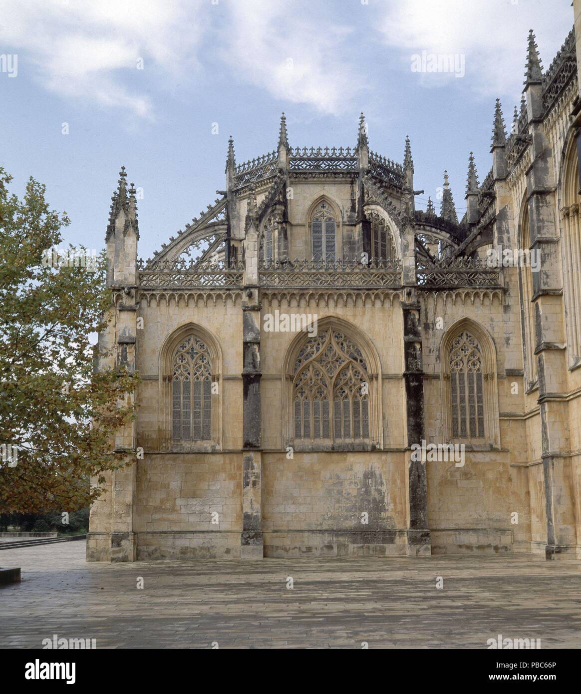 EXTERIOR DE LA CAPILLA REAL. Lieu : MONASTÈRE DE SANTA MARIA DE LA VICTORIA, Batalha, PORTUGAL. Banque D'Images