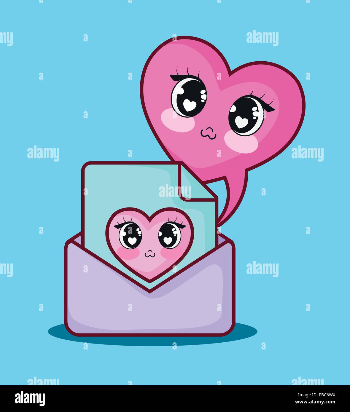 Kawaii Lettre D Amour Et De Coeur Sur Fond Bleu Design Colore Vector Illustration Image Vectorielle Stock Alamy