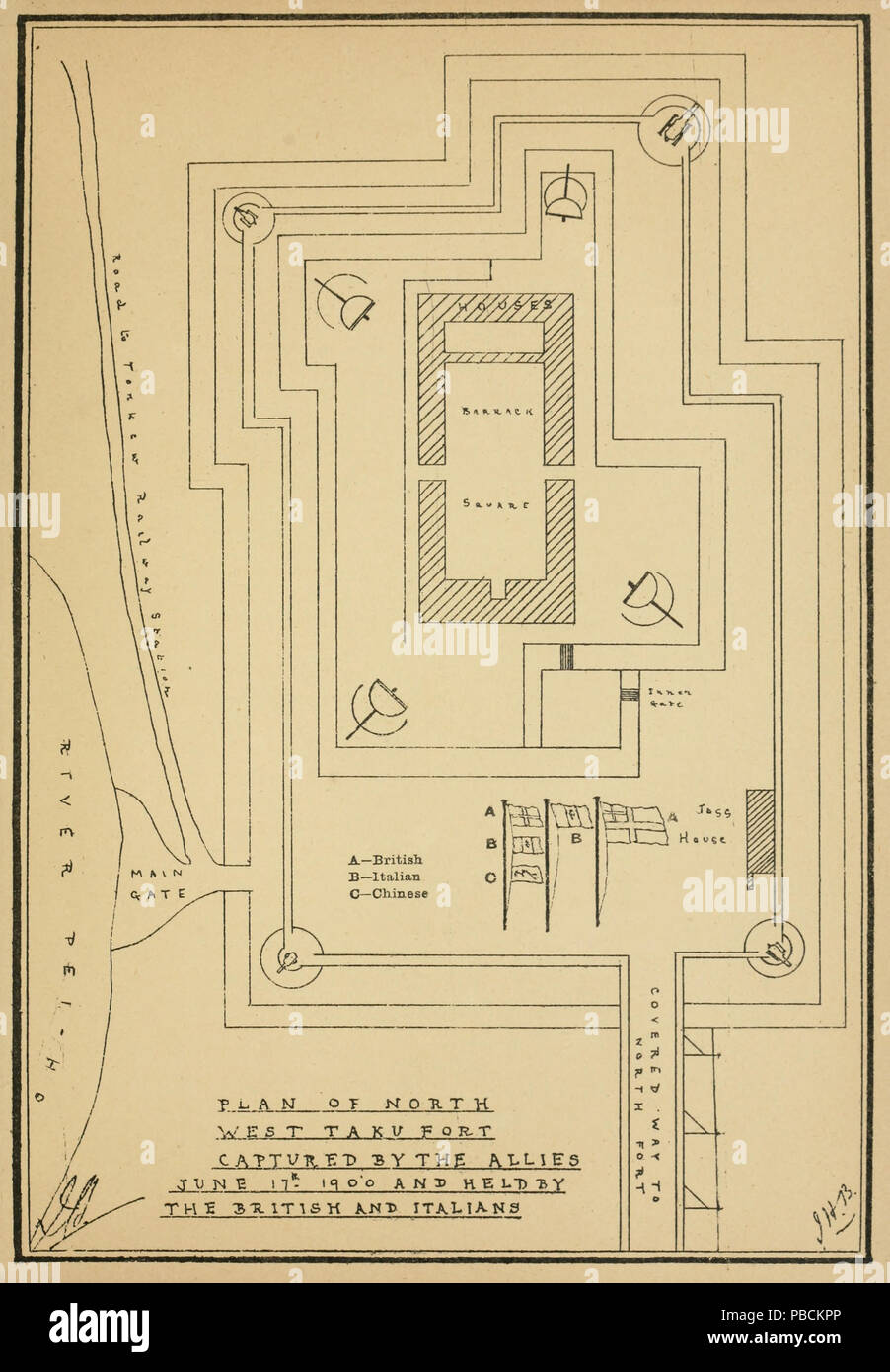 Plan 1204 de nord-ouest Fort Taku capturés par les Alliés le 17 juin 1900 et détenu par les britanniques et italiens Banque D'Images