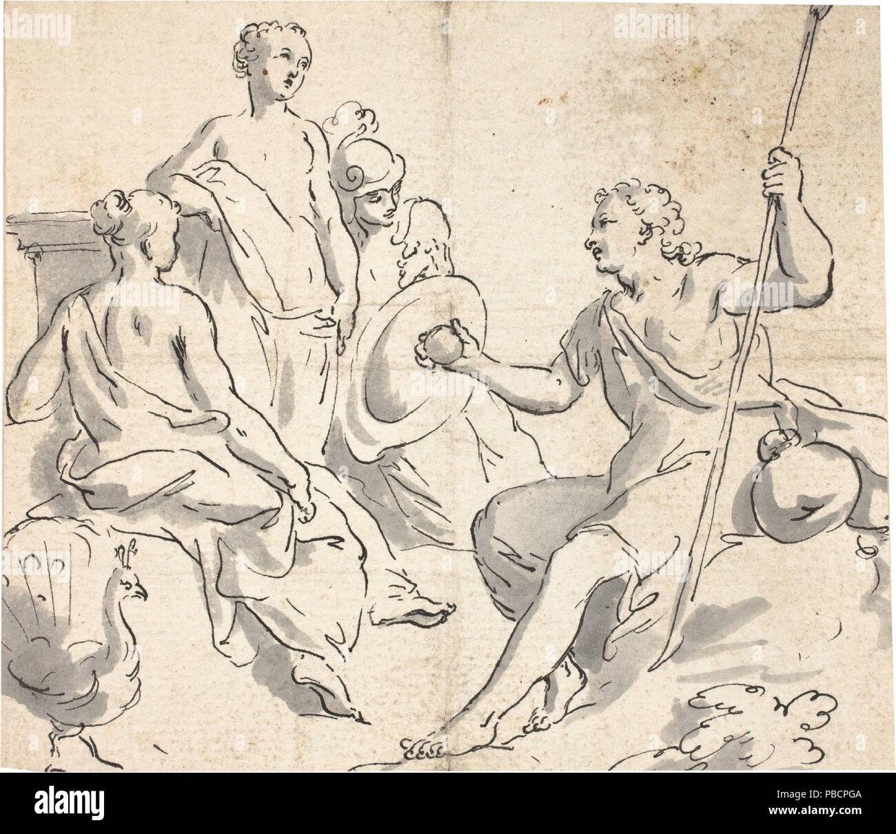 Anonyme / "Le jugement de Paris". XVIII siècle. Lavez-gris-brun, crayon sur papier blanc. Musée : Musée du Prado, Madrid, España. Banque D'Images