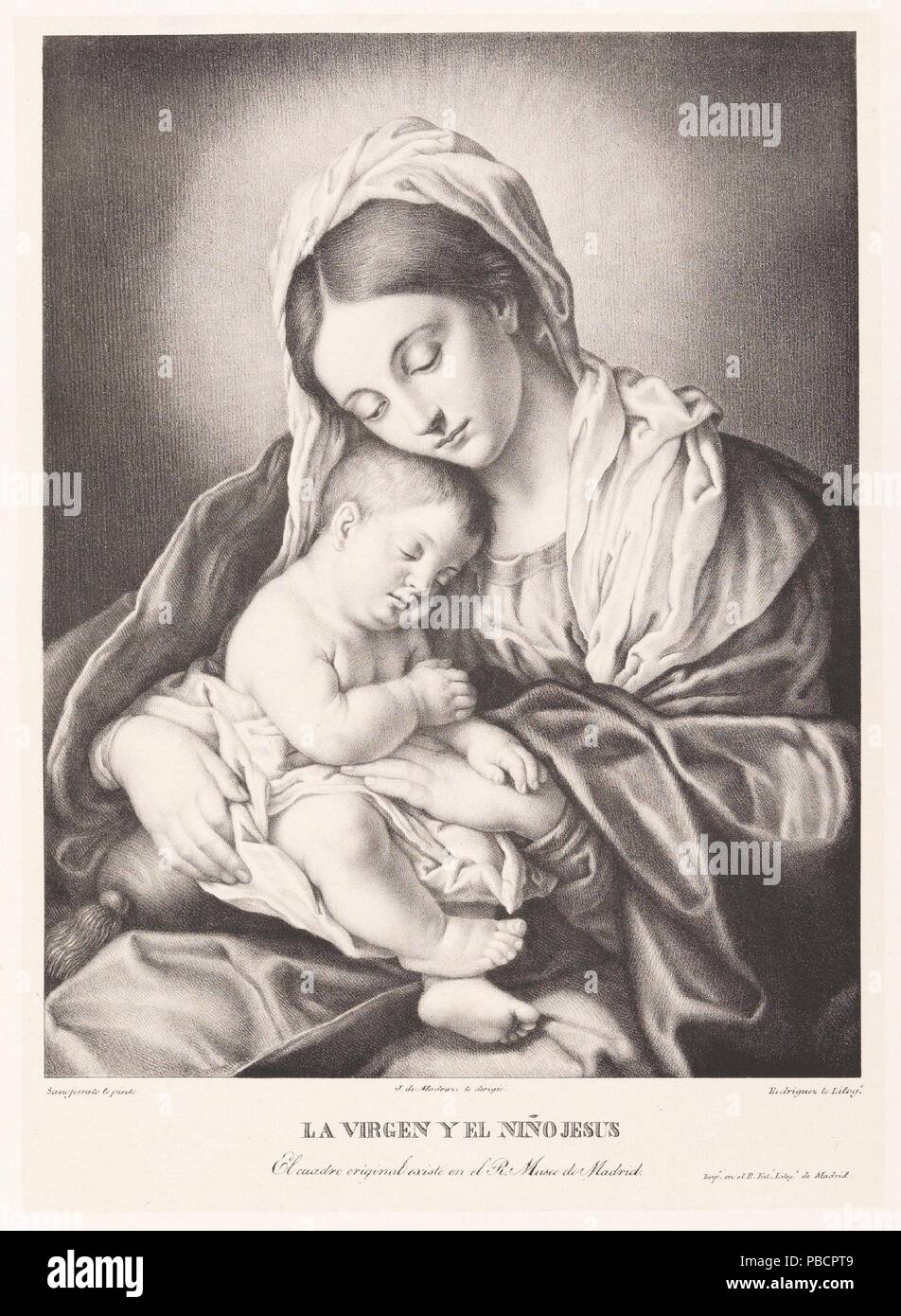 José de Madrazo y Agudo ; du vrai Establecimiento Litográfico de Madrid ; Cayetano Rodríguez -lithographe- (après Sassoferrato) / 'La Vierge et l'enfant endormi". 1829 - 1832. L'aquatinte, lithographie crayon lithographique, impression sur japon sur papier vélin. Musée : Musée du Prado, Madrid, España. Banque D'Images