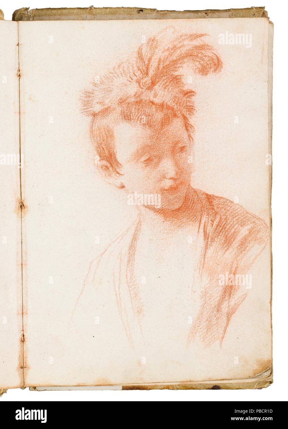 Mariano Salvador Maella / "La jeunesse avec un turban". 1758 - 1764. Craie rouge sur papier vergé. Musée : Musée du Prado, Madrid, España. Banque D'Images