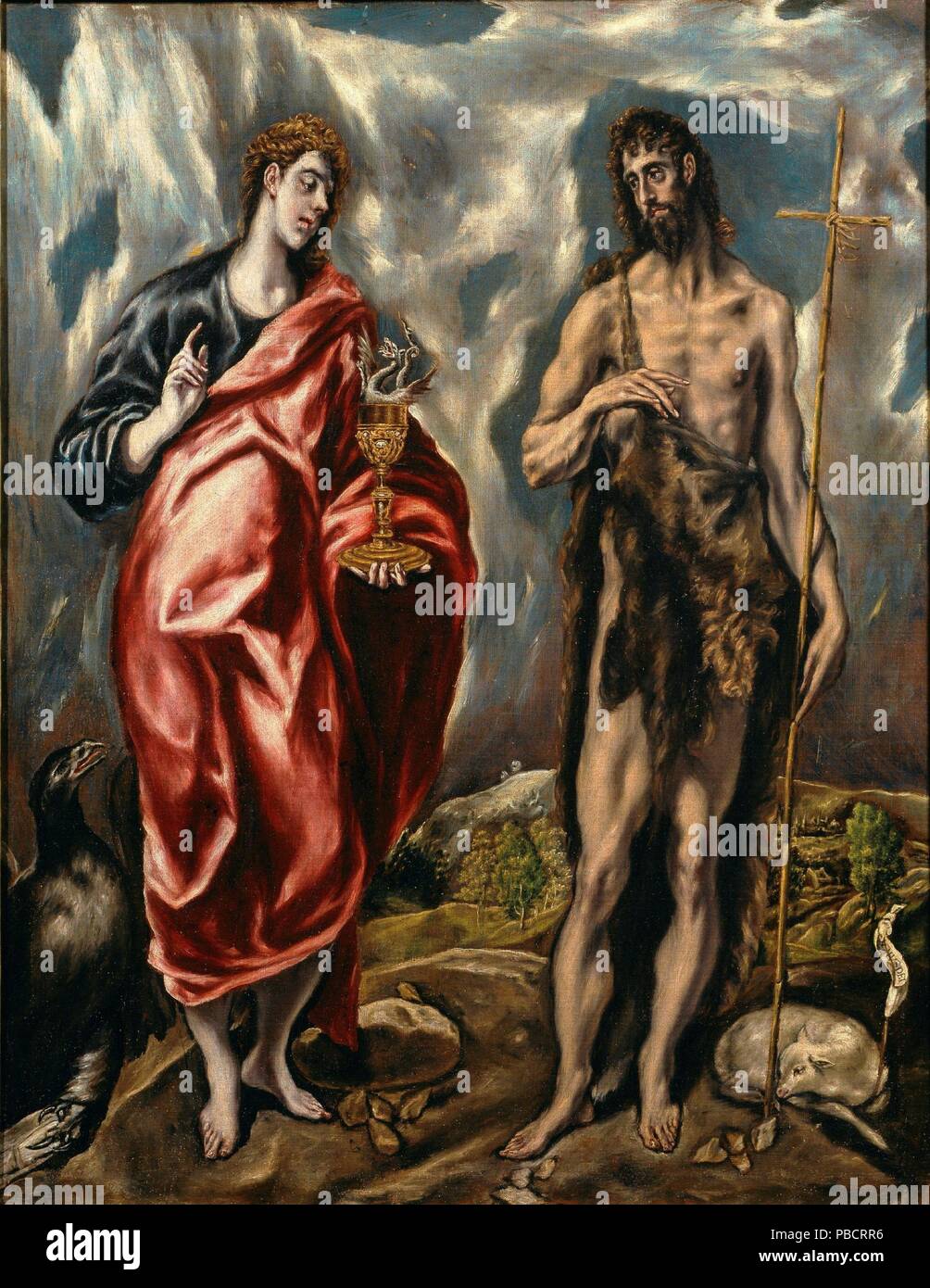 El Greco / 'Jean le Baptiste et saint Jean l'Évangéliste". 1600 - 1610.  Huile sur toile. Aussi connu sous le nom de l'oeuvre : SAN JUAN BAUTISTA Y  SAN JUAN EVANGELISTA. Musée :