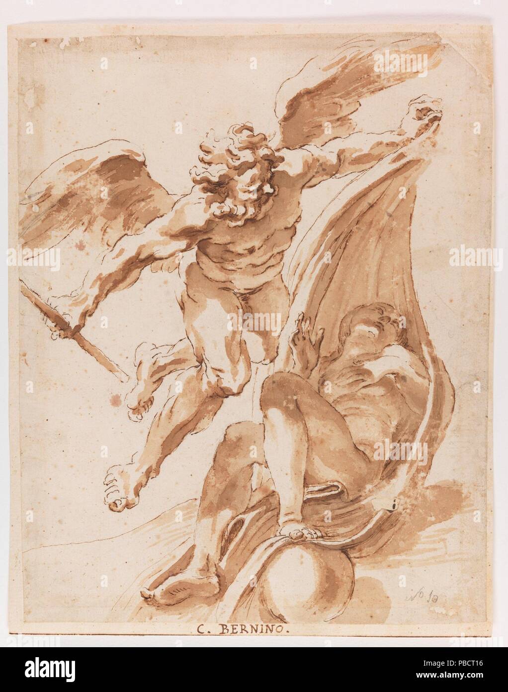 Baciccia / 'allégorie du temps et de vérité'. 1646 - 1647. Lavez-gris-brun, crayon sur papier vergé. Musée : Musée du Prado, Madrid, España. Banque D'Images