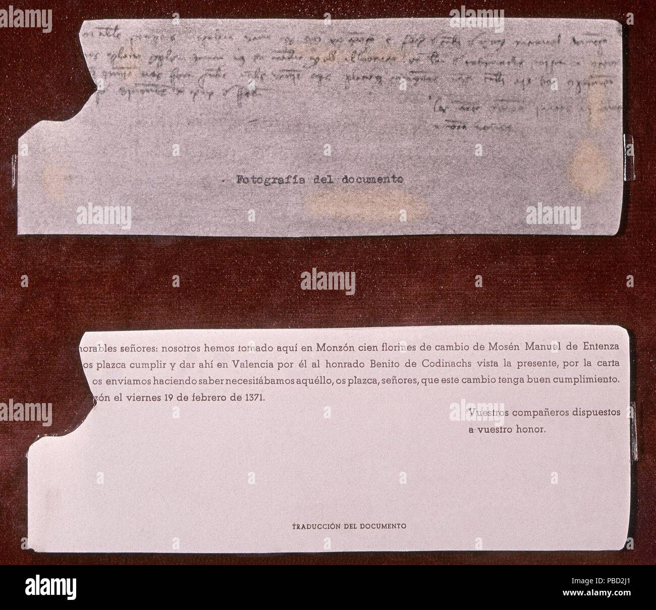 Letra De Cambio Española PRIMERA letra de cambio DE ESPAÑA - 1371. Emplacement : Museo Historico DE  LA CIUDAD DE VALENCIA, VALENCIA, Espagne Photo Stock - Alamy
