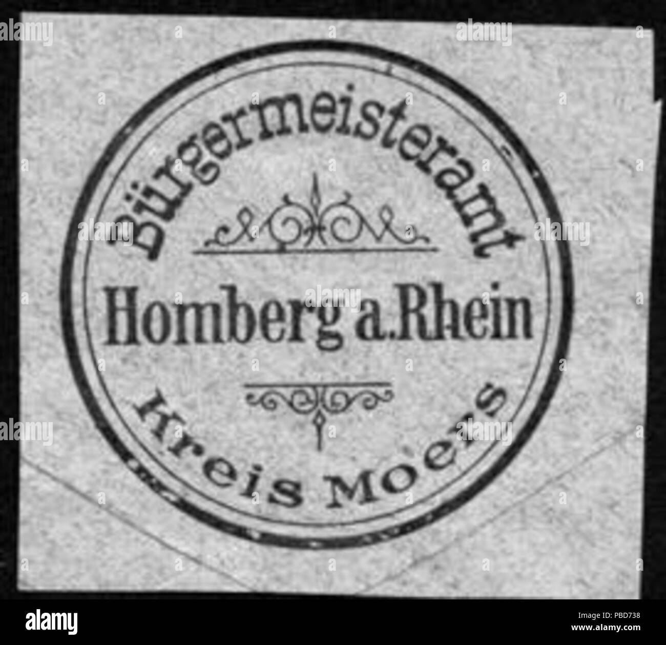 Briefverschlussmarke Haus aus Papier, welche seit ca. Von Behoerden Anwaelten, 1850, Notaren Firmen und zum verschliessen der Post verwendet wurde. 1331 Siegelmarke Bürgermeisteramt Homberg am Rhein - Kreis Moers W0229110 Banque D'Images