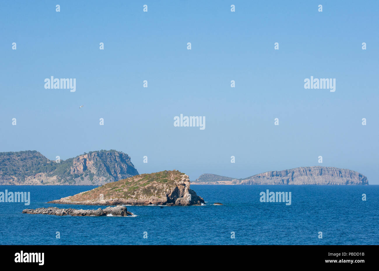 Côte nord-est de l'île d'Ibiza, Baléares, Mer Méditerranée, Espagne, Europe Banque D'Images