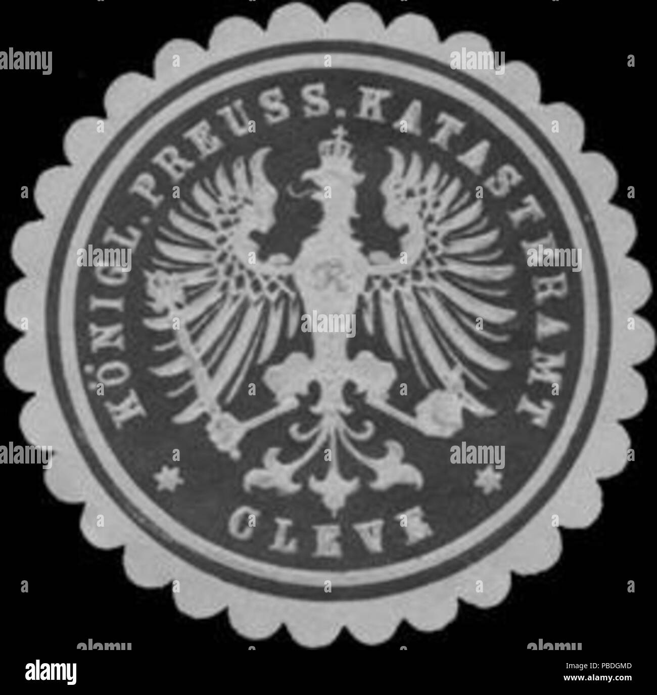 Briefverschlussmarke Haus aus Papier, welche seit ca. Von Behoerden Anwaelten, 1850, Notaren Firmen und zum verschliessen der Post verwendet wurde. 1448 Siegelmarke Königl. Preuss. Cleve Katasteramt W0323425 Banque D'Images