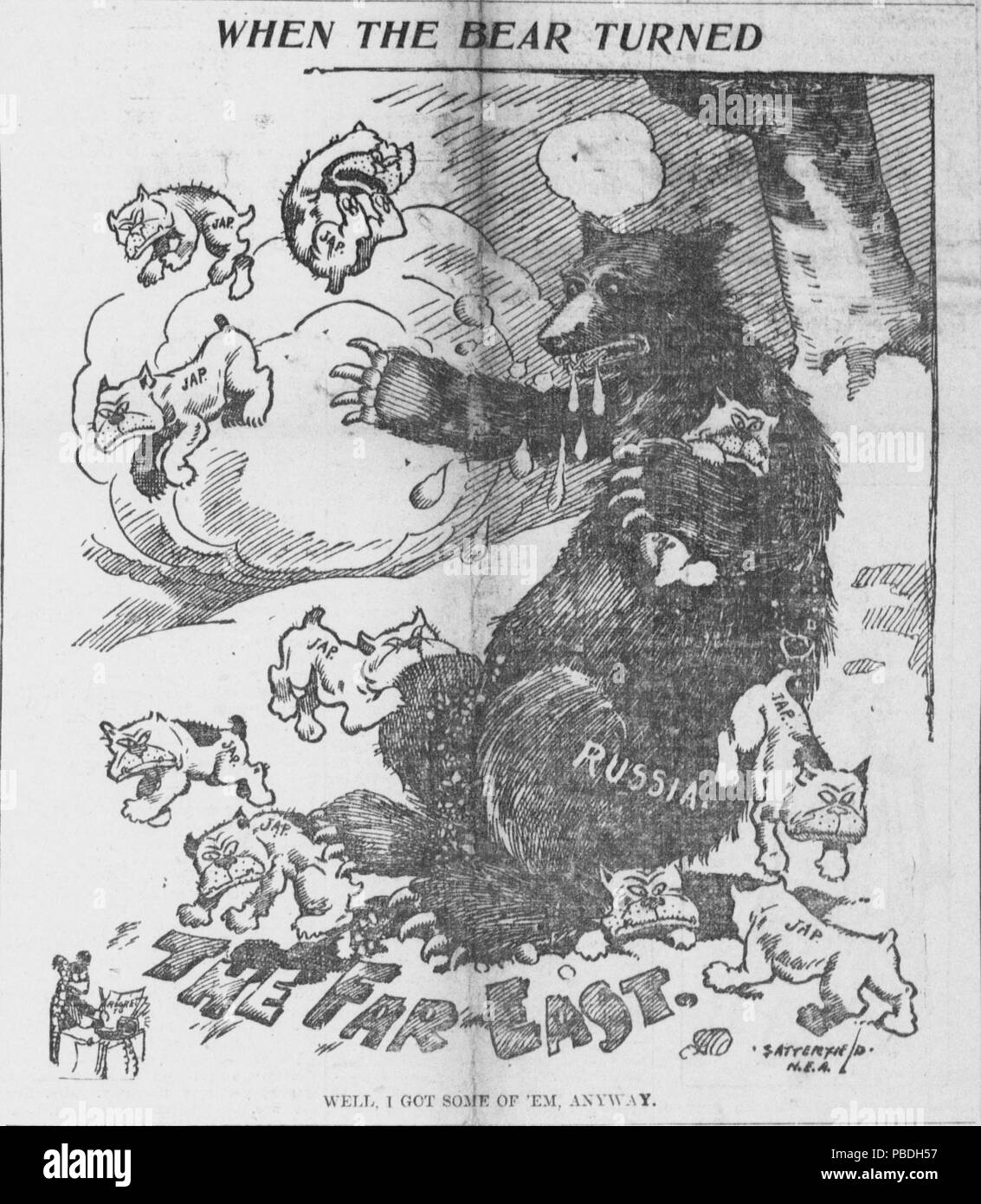 1292 caricature Satterfield a propos de la lutte contre l'armée russe au large du Japon Banque D'Images