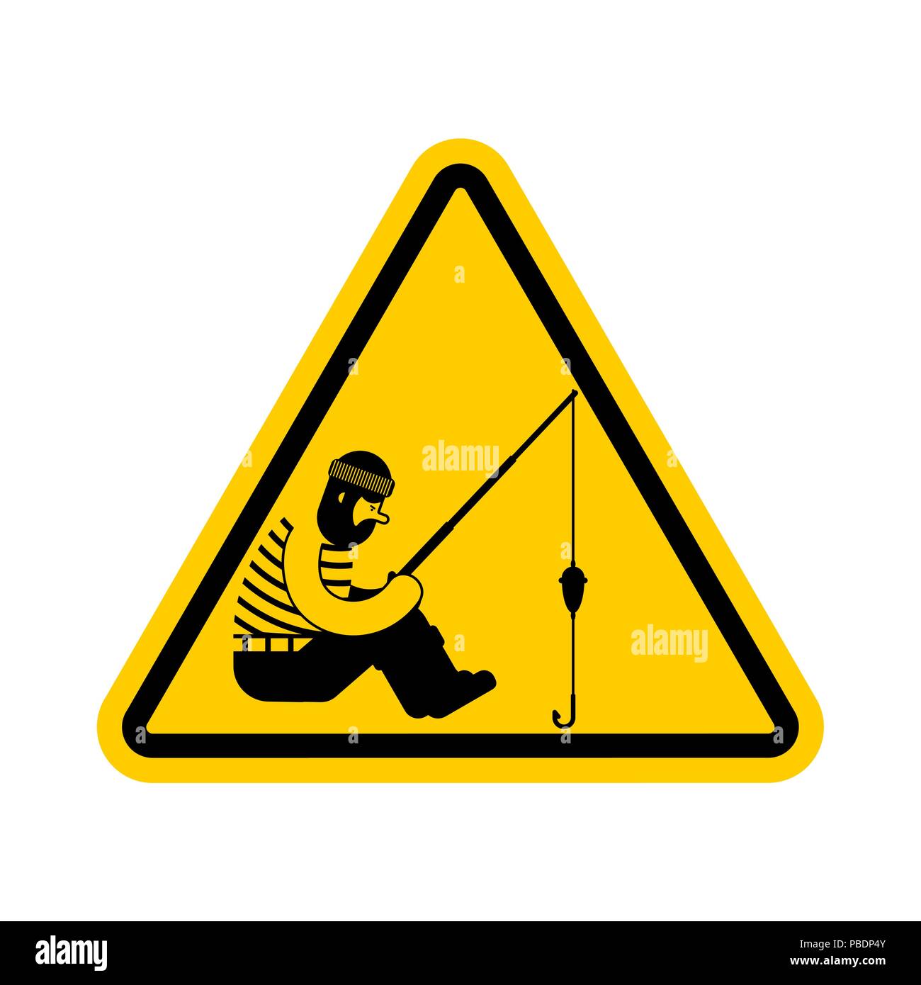 Pêcheur Attention . Interdiction jaune panneau routier. Danger de la pêche. Vector illustration Illustration de Vecteur