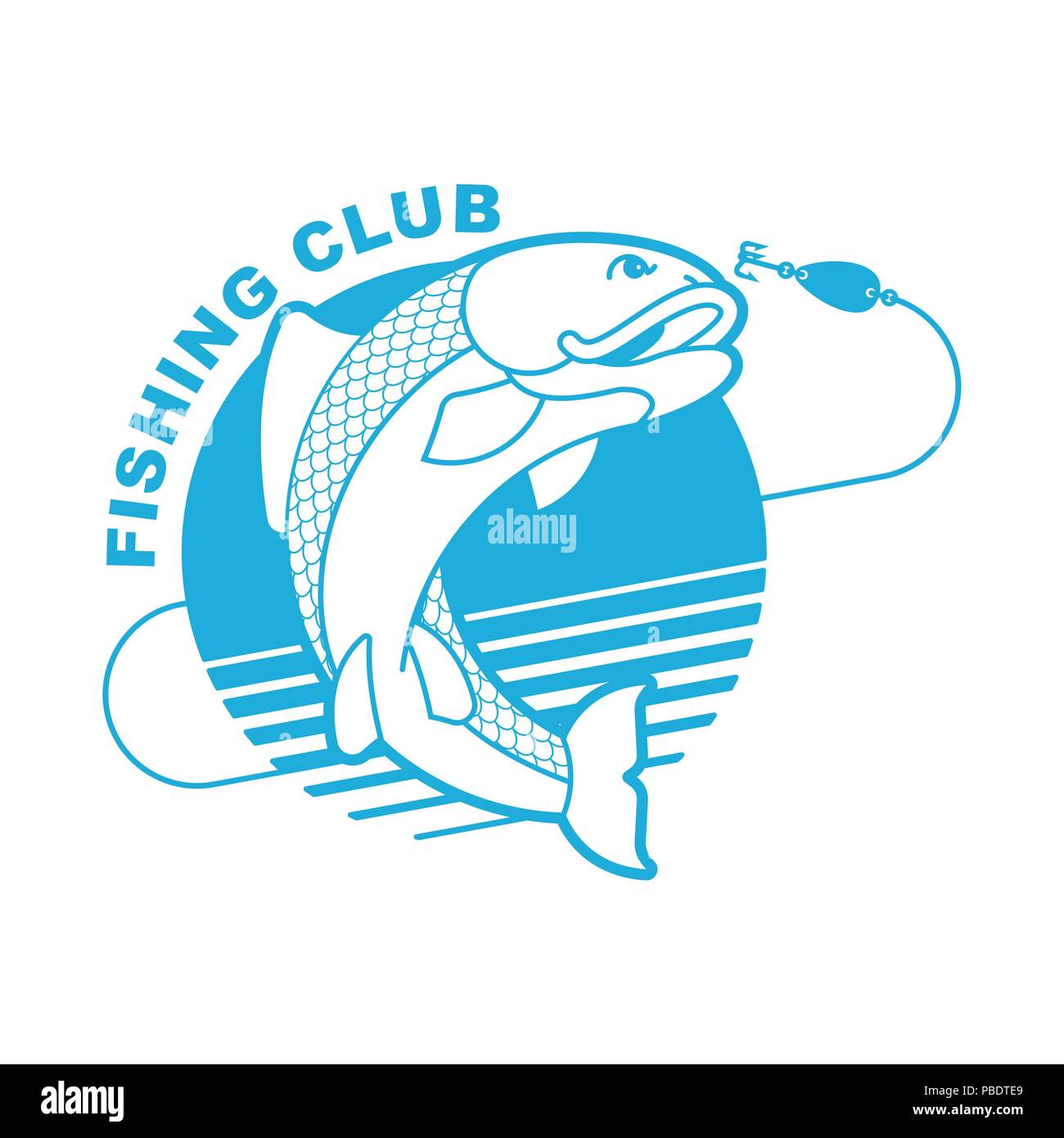 Canne à pêche et poissons emblème. Club de pêche pêcheurs signe. Vector illustration Illustration de Vecteur