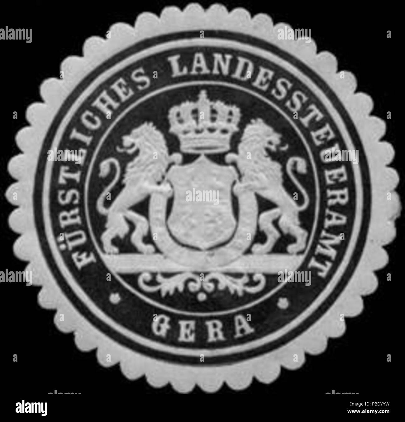 Briefverschlussmarke Haus aus Papier, welche seit ca. Von Behoerden Anwaelten, 1850, Notaren Firmen und zum verschliessen der Post verwendet wurde. 1358 Siegelmarke Landessteueramt Fürstliches - Gera W0255878 Banque D'Images