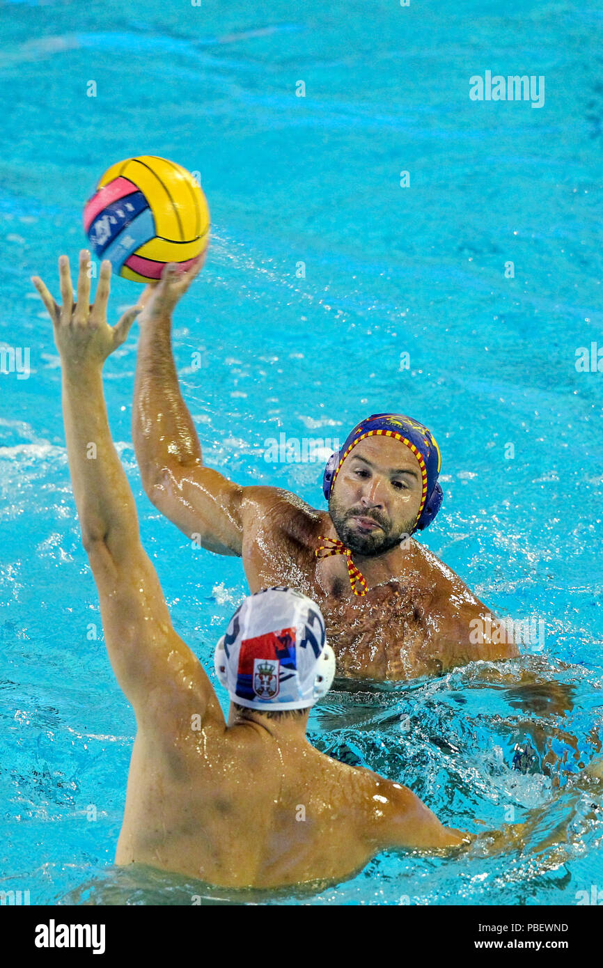 Les piscines Bernat Picornell, Barcelone, Espagne. 28 juillet, 2018. 33e Championnats d'Europe de water-polo pour hommes, finale, l'Espagne à la Serbie ; Felipe Perrone (ESP) chance au crédit : Action Plus Sport/Alamy Live News Banque D'Images