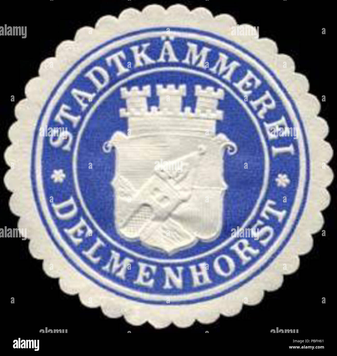 Briefverschlussmarke Haus aus Papier, welche seit ca. Von Behoerden Anwaelten, 1850, Notaren Firmen und zum verschliessen der Post verwendet wurde. 1523 Siegelmarke Stadtkämmerei - Delmenhorst W0235150 Banque D'Images