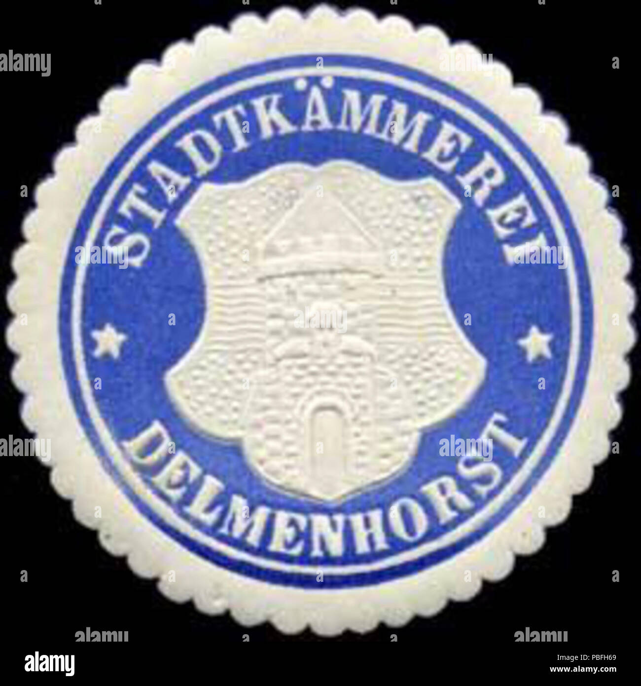 Briefverschlussmarke Haus aus Papier, welche seit ca. Von Behoerden Anwaelten, 1850, Notaren Firmen und zum verschliessen der Post verwendet wurde. 1523 Siegelmarke Stadtkämmerei Delmenhorst W0310637 Banque D'Images