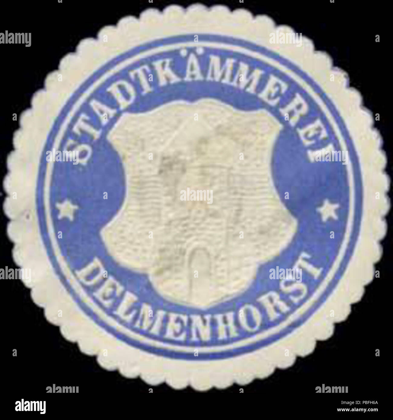 Briefverschlussmarke Haus aus Papier, welche seit ca. Von Behoerden Anwaelten, 1850, Notaren Firmen und zum verschliessen der Post verwendet wurde. 1523 Siegelmarke Stadtkämmerei Delmenhorst W0385139 Banque D'Images