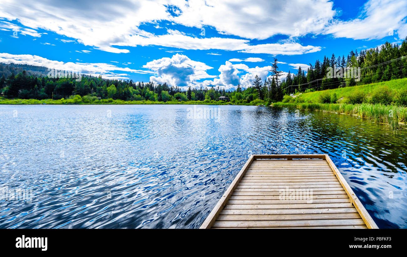 Quai de pêche sur des petits Lac Heffley, un lac de pêche, à l'Heffley-Sun Peaks Road dans la région de Shuswap de la Okanagen en Colombie-Britannique, Canada Banque D'Images