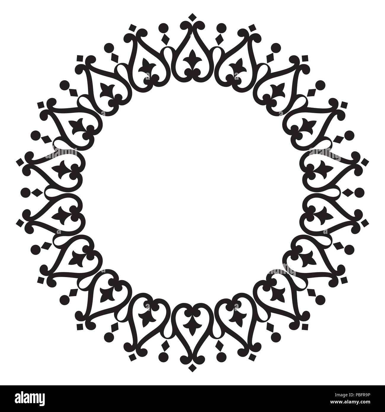 Noir et blanc artistique châssis circulaire, style oriental Illustration de Vecteur