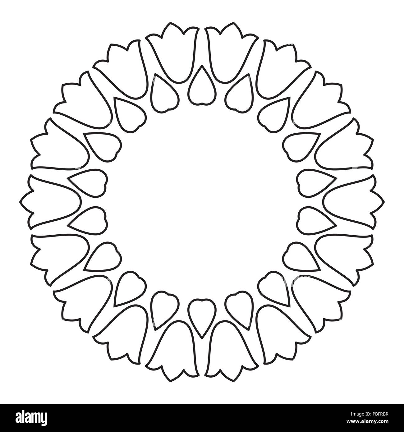 Fleurs contour design cadre cercle, monochrome, floral border Illustration de Vecteur