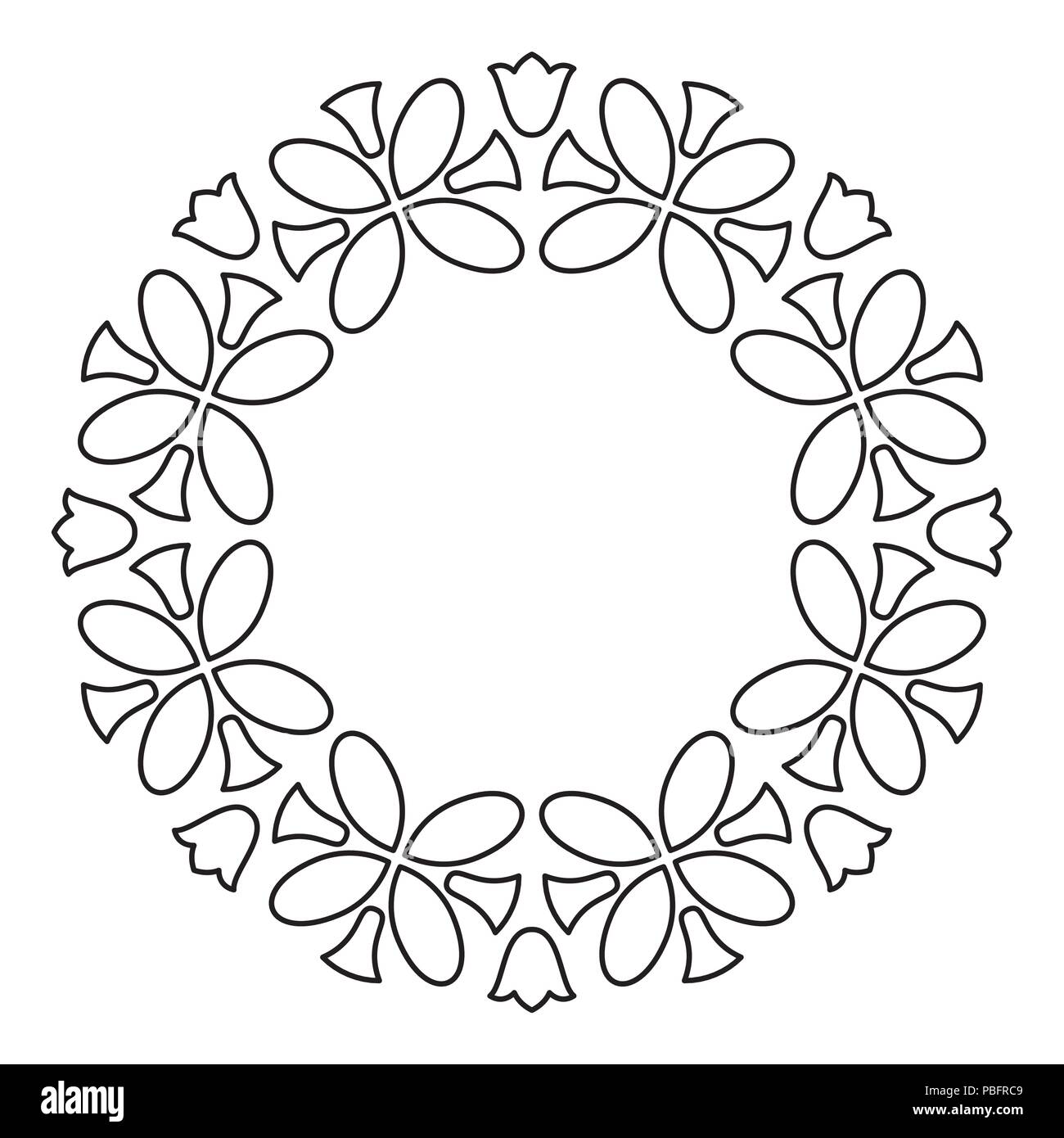 Fleurs contour design cadre cercle, monochrome, floral border Illustration de Vecteur