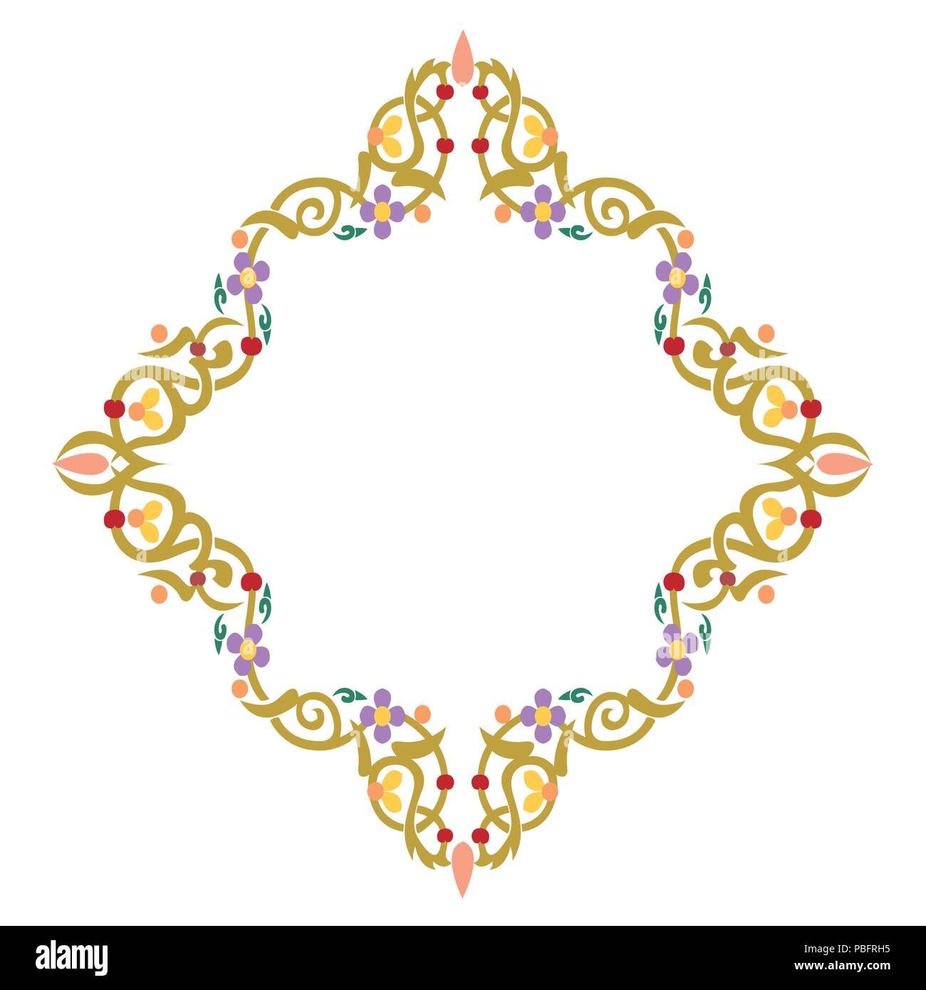 Garni coloré forme rhombus, fleurs et feuilles, design plat simple border Illustration de Vecteur