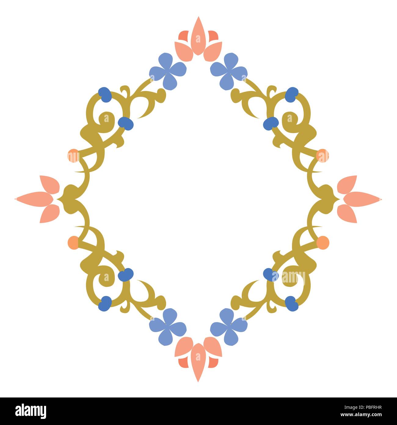 Garni coloré forme rhombus, fleurs et feuilles, design plat simple border Illustration de Vecteur