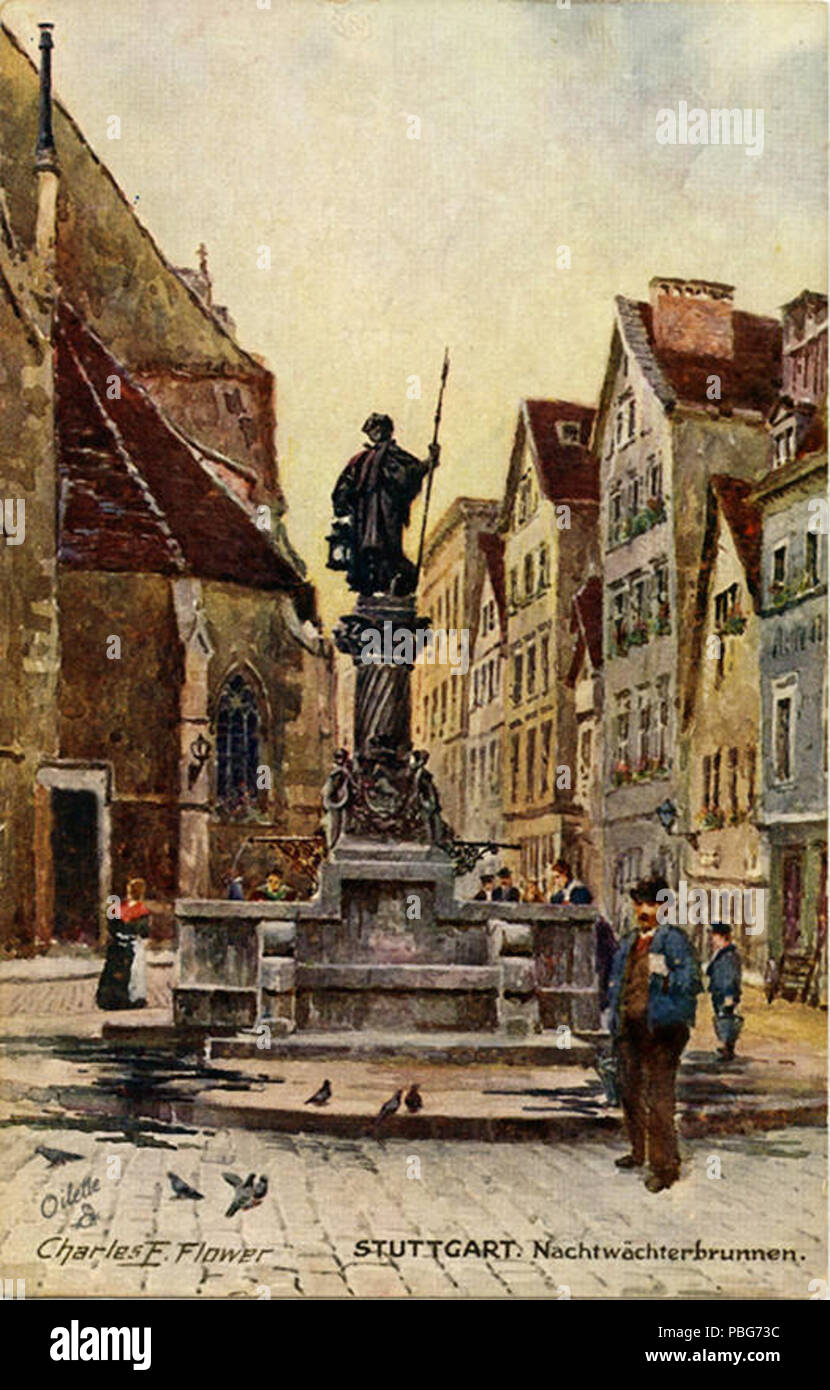 Stuttgart, 1581 Nactwachterbrunnen. 653B (NPAR) 418630 Banque D'Images