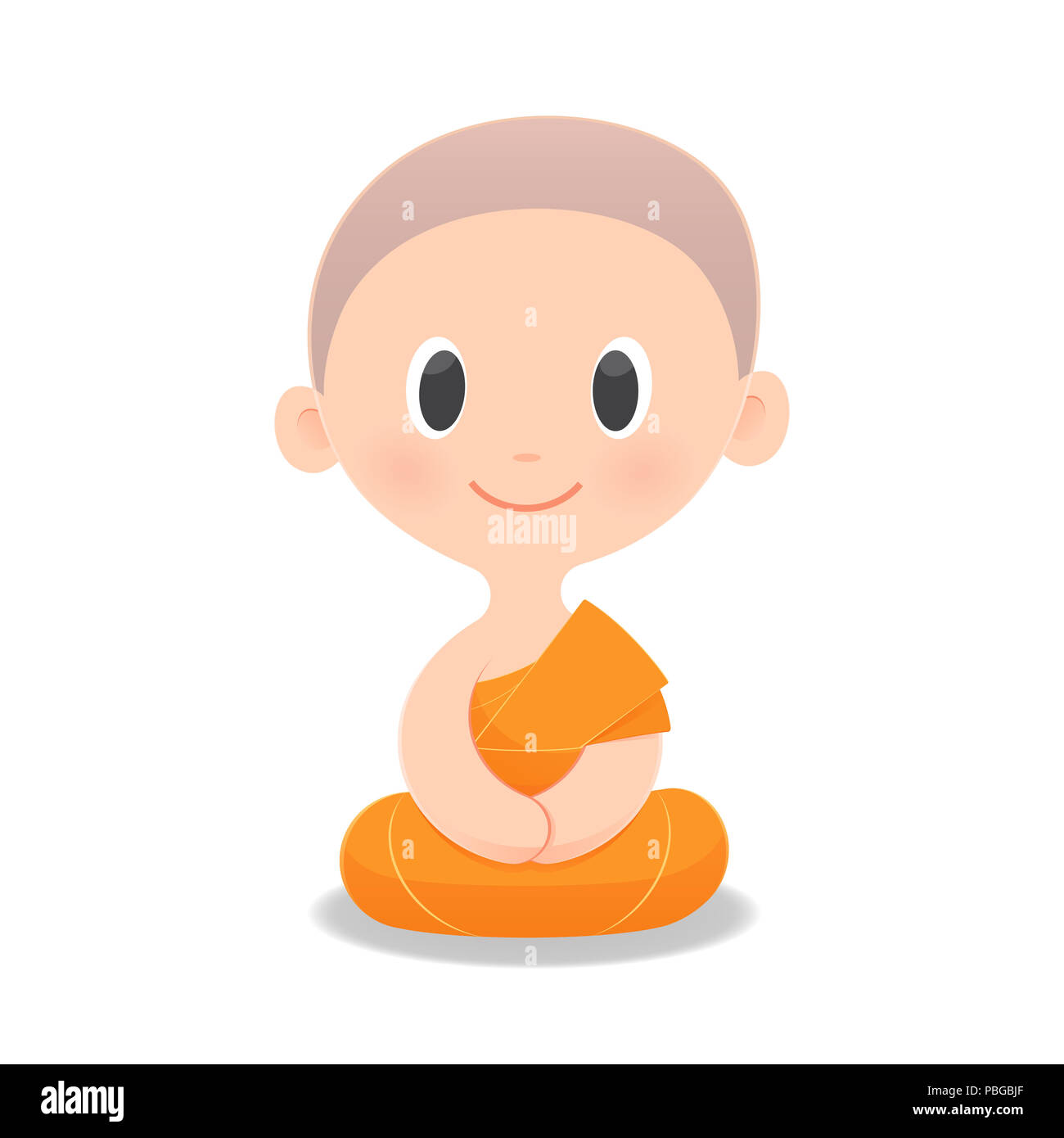 Caricature de moine bouddhiste en Asie du sud-est. La méditation, isoler sur fond blanc, Vector illustration. Banque D'Images