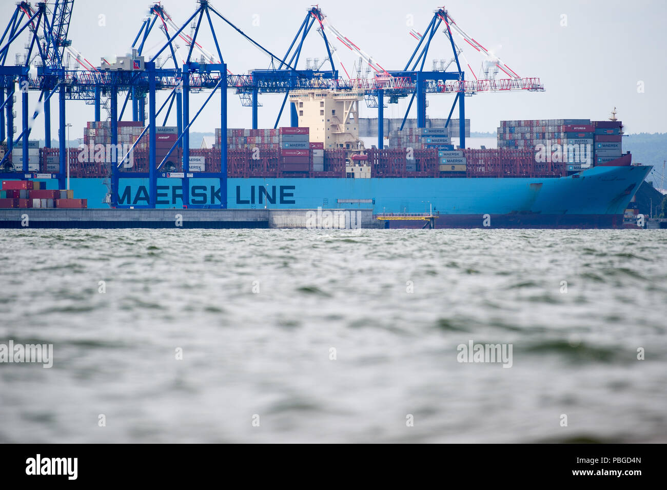 Magleby Maersk container ship in Terminal à conteneurs en eaux profondes DCT à Gdansk, Pologne. 22 juillet 2018 © Wojciech Strozyk / Alamy Stock Photo Banque D'Images