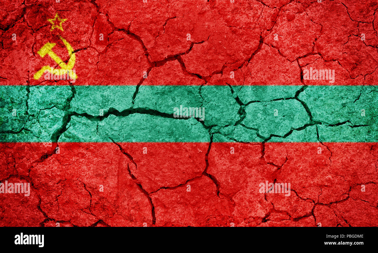 La Transnistrie unité territoriale autonome,unité administrative officielle de Moldova, d'un drapeau sur la terre sèche sol texture background Banque D'Images