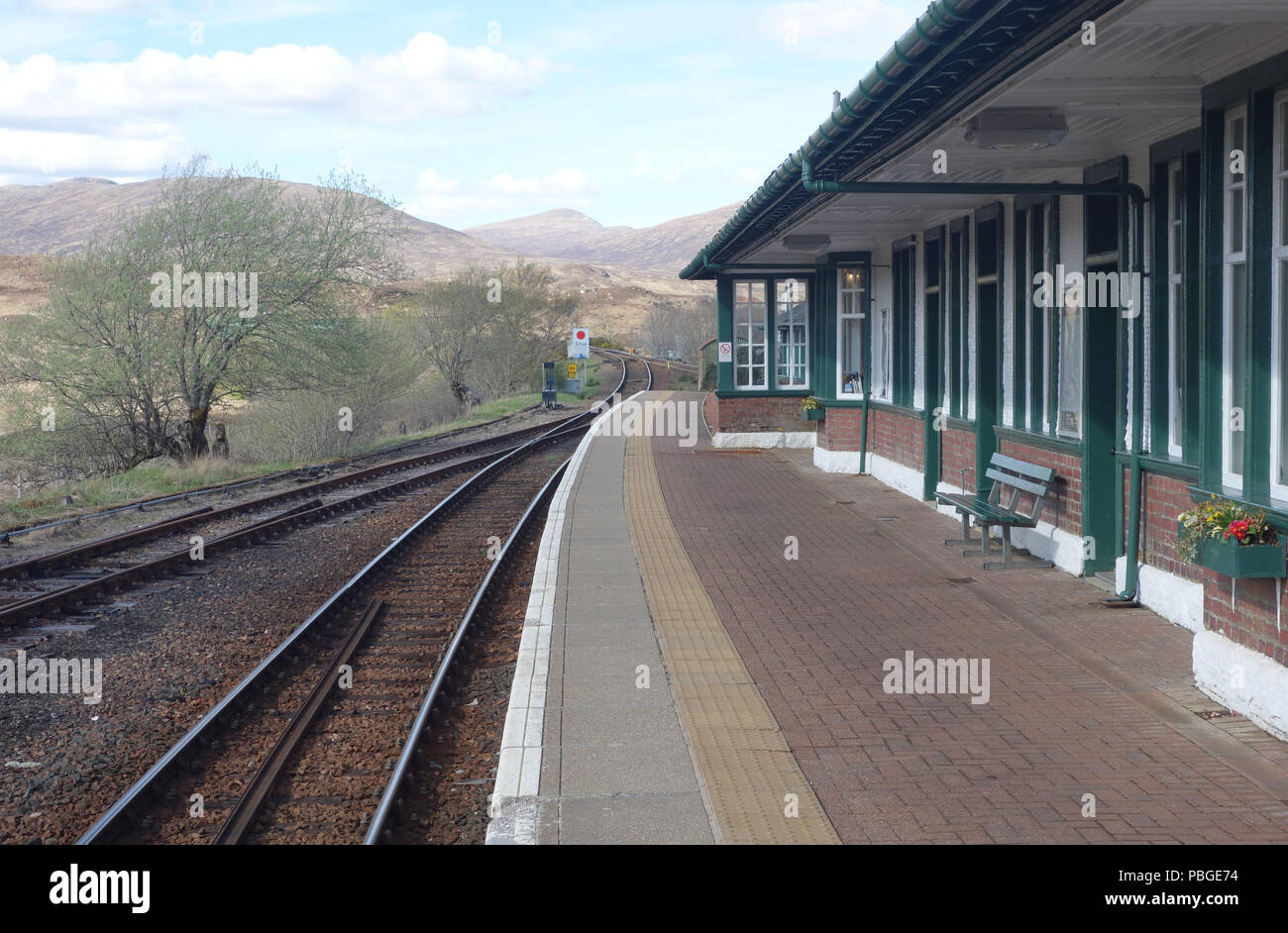 La gare de Rannoch sur Rannoch Moor une partie de la West Highland Line,Scottish Highlands, Ecosse, Royaume-Uni. Banque D'Images