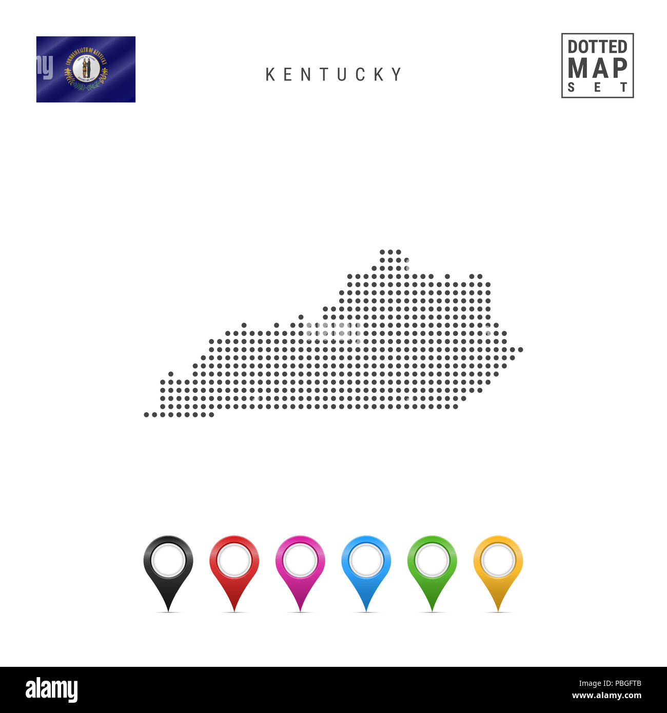 Points Pattern Map du Kentucky. Silhouette Simple stylisée du Kentucky. Le drapeau de l'État du