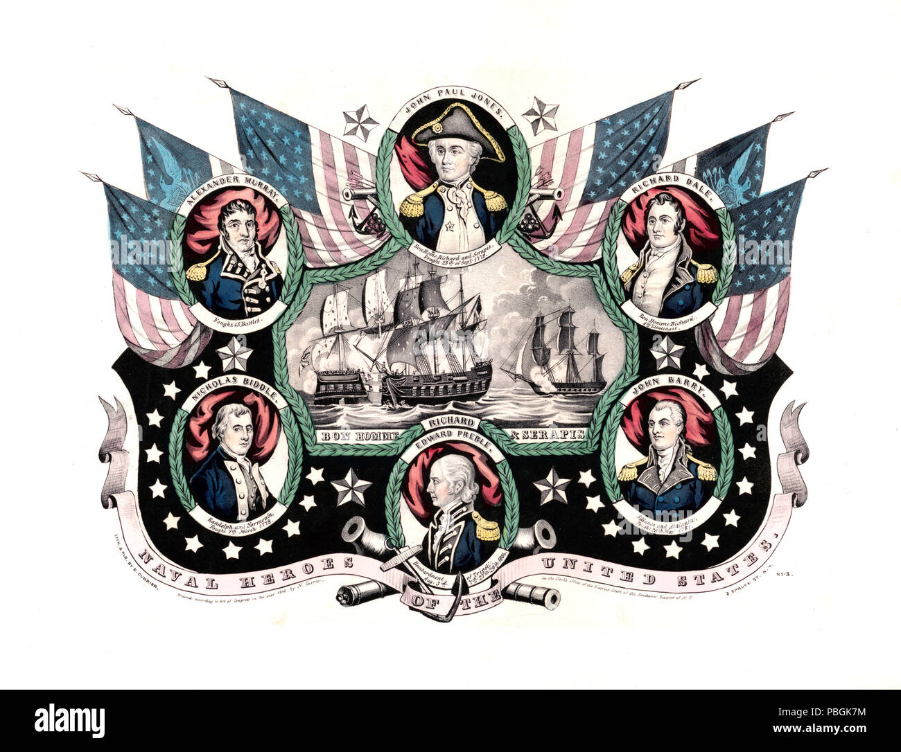 Héros naval - ca 1846 portraits de guerre d'officiers de marine américains John Paul Jones, Alexander Murray, Richard Dale, John Barry Edward Preble, et Nicholas Biddle Banque D'Images