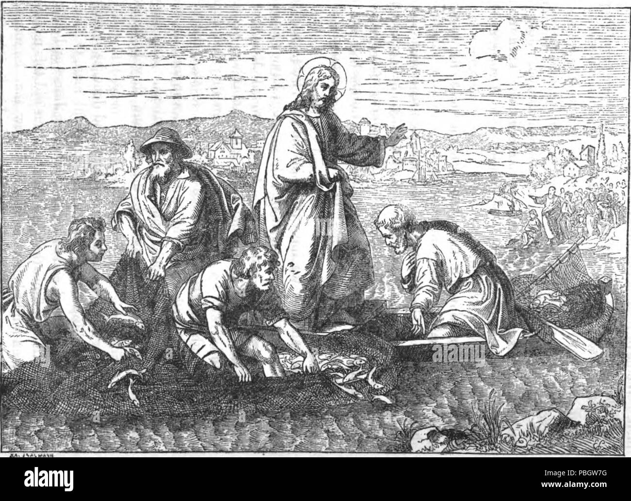 1628 Les disciples de prendre une multitude de poissons Banque D'Images