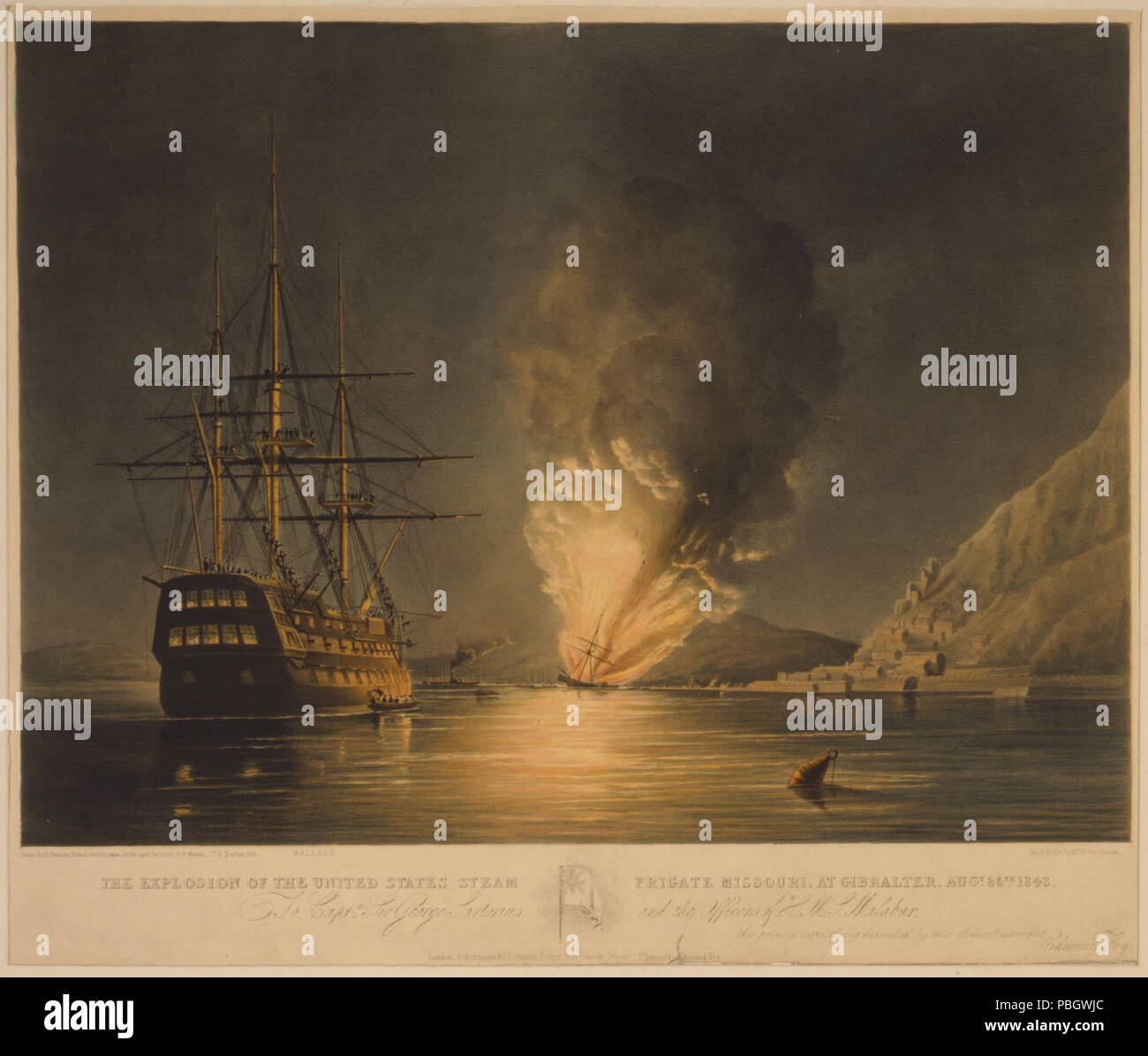 1632 L'explosion de l'USS Missouri à Gibraltar, 1846 Banque D'Images