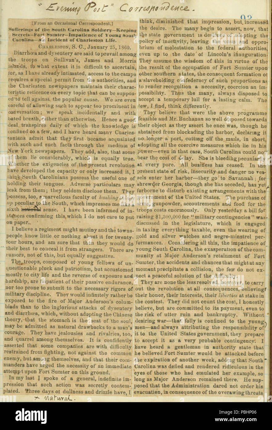 1724 Thomas Butler Gunn Diaries- Volume 15, page 103, Janvier 25, 1861 Banque D'Images