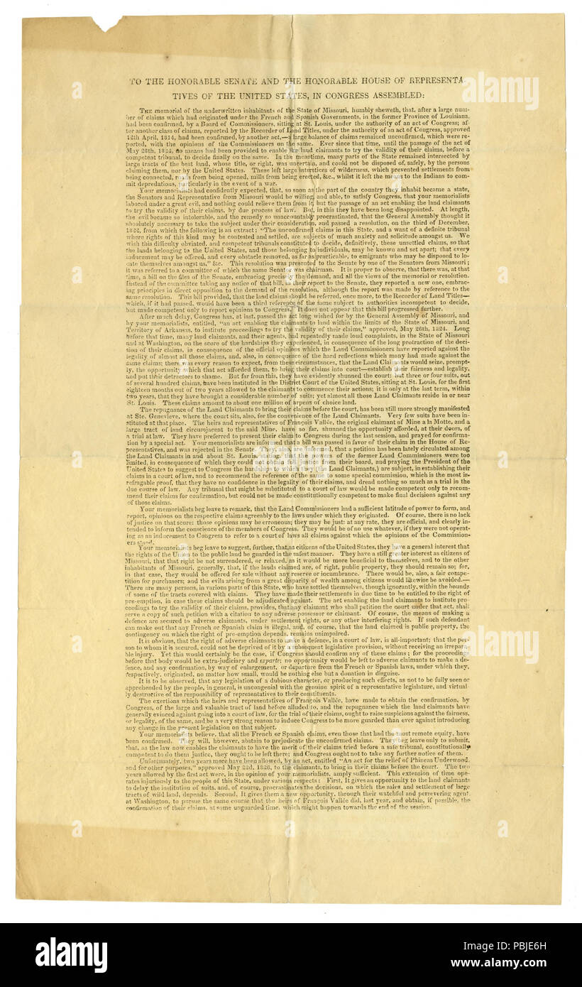 1228 Imprimé déclaration concernant l'adoption de la Loi sur les revendications territoriales par le Congrès, le 22 mai, 1826 Banque D'Images