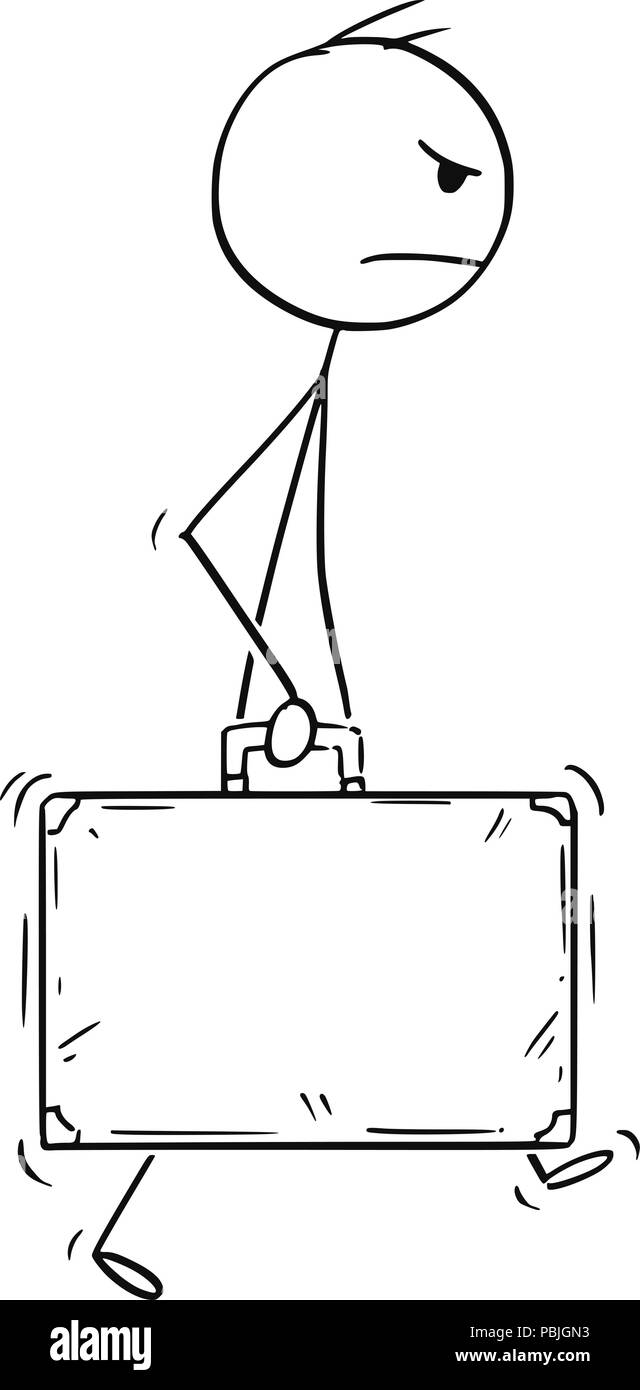 Caricature de l'homme en colère ou Businessman Walking With Suitcase Illustration de Vecteur