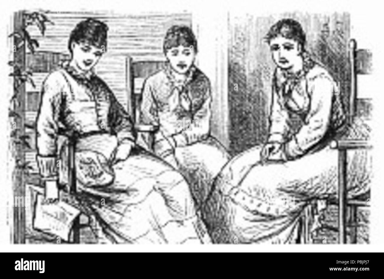 1866 femmes sur un dessin de porche Banque D'Images